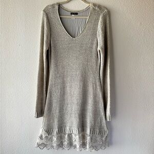 Vince Cream Knit Dress with Lace Detail